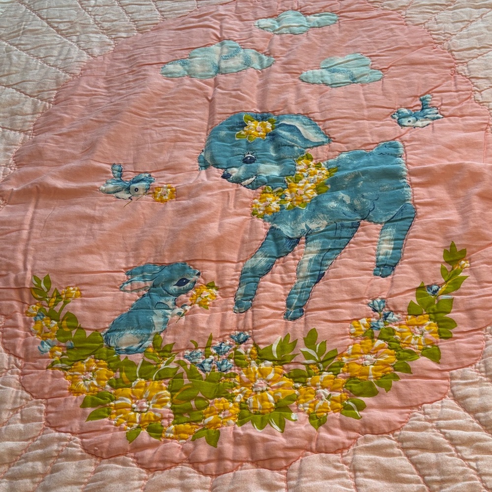 Charming Pastel Animal Quilt Handmade 1950s